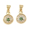 Brass Micro Pave Cubic Zirconia Pendants, Flat Round, Real 16K Gold Plated, 17x11x2mm, Hole: 4.5x3.5mm