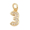 Brass Micro Pave Clear Cubic Zirconia Charms, Number, Long-Lasting Plated, Cadmium Free & Lead Free, Rack Plating, with Jump Ring, Real 18K Gold Plated, 12x6x1.8mm, Hole: 3.4mm
