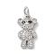 Brass Micro Pave Black and Clear Cubic Zirconia Bear Charms, with Jump Rings, Rack Plating, Cadmium Free & Lead Free, Long-Lasting Plated, Platinum, 14.5x8.5x3.5mm, Hole: 3.5mm