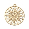 Brass Etched Metal Embellishments Connecotr Charms, Long-Lasting Plated, Cadmium Free & Nickel Free & Lead Free, Flat Round with Snowflake, Light Gold, 17x15x0.3mm, Hole: 1.2mm