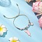Natural Rose Quartz Beads Braided Bead Bracelets, Cat & Clover, with Printed Alloy Pendants & Nylon Thread, Inner Diameter: 1 inch(2.5cm)