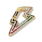 Rack Plating Brass Micro Pave Cubic Zirconia Twister Clasps, Cadmium Free & Lead Free, Long-Lasting Plated, Real 18K Gold Plated, Lightning, Colorful, 30x15x3mm