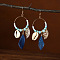 Ring with Leaf Zinc Alloy Acrylic Dangle Earrings, with Feather & Natural Shell, Bohemian Style, Golden, Steel Blue, 90x30mm