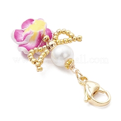 Плюмерия ангел полимерная глина и стеклянные семена и стеклянные жемчужины бусины подвеска украшения HJEW-MZ00222