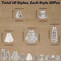 100 шт. 10 стиля тибетских бусин из сплава с конусами и колпачками&nbsp;FIND-SP0020-73C