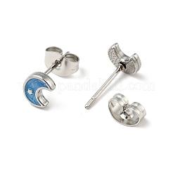 Серьги-гвоздики в виде полумесяца с эмалью и звездой EJEW-A081-05P