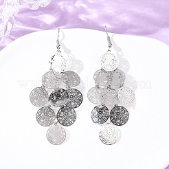 Плоские круглые серьги-подвески из нержавеющей стали 430 EJEW-A137-12P