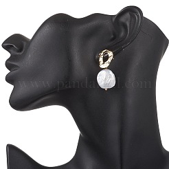 Плоские круглые серьги-гвоздики с натуральным жемчугом кеши EJEW-JE06685