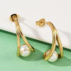 Круглые серьги-гвоздики из пластика с имитацией жемчуга из нержавеющей стали 304 EJEW-M105-08G