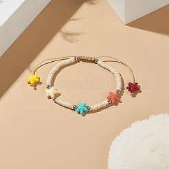 Браслеты из крашеной синтетической бирюзы (окрашенные) хейши из бисера с окрашенными синтетическими коралловыми морскими звездами&nbsp;BJEW-JB09194-02