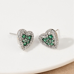 Сердце из латуни микро проложить кубического циркония серьги стержня EJEW-M082-15P