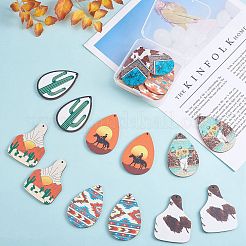 24шт 12 стильные односторонние большие подвески из липы с принтом WOOD-SZ0001-28