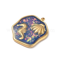 Подвески из нержавеющей стали 304 из эпоксидной смолы с натуральными ракушками и пайетками внутри STAS-L026-17G-N04