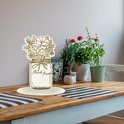 Поздравительная открытка ко дню матери с букетом из деревянных цветов&nbsp;AJEW-WH0441-006