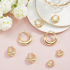 4 пара 4 стилей массивных серег-колец из латуни с покрытием для женщин EJEW-BBC0001-94