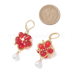 Серьги-подвески в форме цветка со стеклянными бусинами-капельками&nbsp;EJEW-MZ00670-01