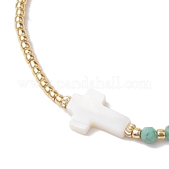 Браслеты из круглых граненых бусин из натуральной африканской бирюзы (яшмы) 3 мм и плетеных бусин BJEW-JB10594-03