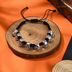 Регулируемые браслеты из сплава с плетеными бусинами BJEW-JB10917