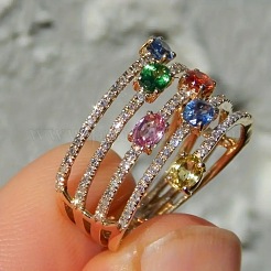 Кольца для пальцев из овального сплава с микропаве из разноцветных кубических цирконий&nbsp;FS-WG843A4-01