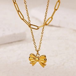 Ожерелья с подвесками-бантиками из нержавеющей стали 304&nbsp;LS-NJEW-L182-001G-04