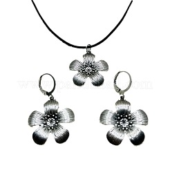 Комплект из ожерелья с подвеской и серег-колец из цветочного сплава с искусственным кожаным шнуром FS-WGDD3CA-01
