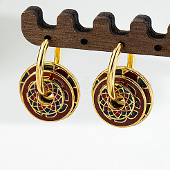 Плоские круглые латунные эмалевые серьги-кольца FS-WGAAD75-01