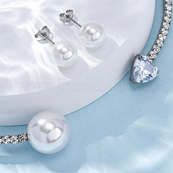 Круглые пластиковые серьги-гвоздики с имитацией жемчуга и колье-чокер с сердечками из кубического циркония и стразами SJEW-U003-10P