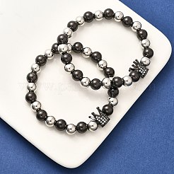 Латунные микро-паве кубические циркониевые бусины эластичные браслеты для женщин и мужчин BJEW-H201-01E-BP