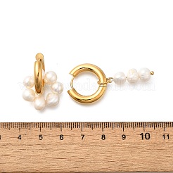 Асимметричные серьги-кольца из нержавеющей стали 304 и пресноводного жемчуга EJEW-S254-01G