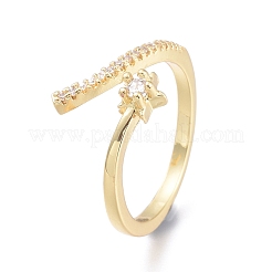 Латунные кольца из манжеты с прозрачным цирконием RJEW-F103-12-G