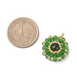 Плоские круглые подвески из натурального окрашенного зеленого тигрового глаза и стеклянных бусин&nbsp;PALLOY-MZ00950-05