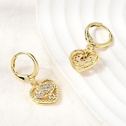 Серьги-кольца из латуни с микропаве и прозрачным кубическим цирконием в форме сердца&nbsp;EJEW-Z162-02G