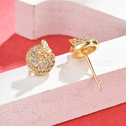 Плоские круглые серьги-гвоздики с бабочкой из латуни с микропаве из прозрачных кубических цирконий&nbsp;EJEW-H162-02G