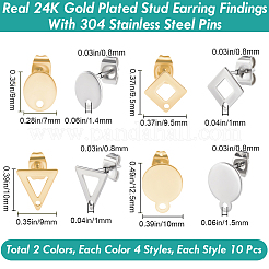 80 шт. 8 стиля фурнитуры для сережек-гвоздиков из нержавеющей стали 304 и 201 с отверстием&nbsp;EJEW-BBC0002-18