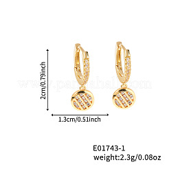 Шикарные плоские круглые серьги-кольца из латуни с сеткой из прозрачного кубического циркония&nbsp;ZR6558-1