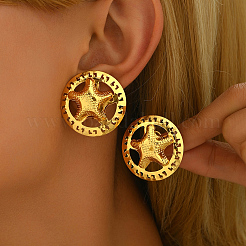 Круглые со звездой железные серьги-гвоздики UN8315