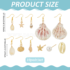 10 пара сережек-подвесок из сплава и латуни и наборы сережек-гвоздиков EJEW-PH01451