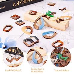 16шт 8 стильные подвески из непрозрачной смолы и орехового дерева&nbsp;RESI-CW0001-15