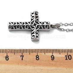 Ожерелья из нержавеющей стали 304 с урной для пепла в виде креста с цветочной текстурой STAS-Z106-03AS
