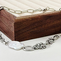 201 нержавеющая сталь и самородки барокко натуральный жемчуг Кеши звенья цепи ожерелья для женщин&nbsp;FS-WGBF5BB-01