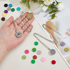 2 шт. 2 стиля нержавеющая сталь плоская круглая с цветочным диффузором эфирного масла медальон кулон ожерелья для женщин NJEW-HS0001-17