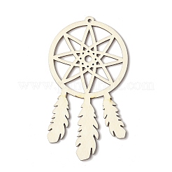 10 шт. плетеная сетка/паутина с перьями незаконченные заготовки деревянных подвесок для художественной росписи&nbsp;LS-FIND-R052-01A