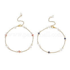 Женские браслеты на ногу из цепочек со стеклянными ромбами и круглыми стеклянными бусинами из нержавеющей стали 304 AJEW-AN00724