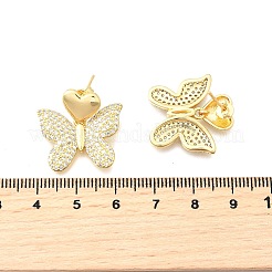 Серьги-гвоздики в форме бабочки из латуни с прозрачным кубическим цирконием&nbsp;EJEW-C147-04G