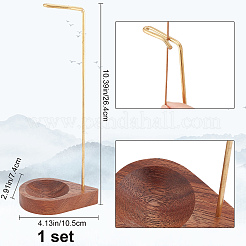 Латунный держатель для благовоний в обратном стиле с деревянным поддоном для улавливания золы&nbsp;AJEW-WH0258-702