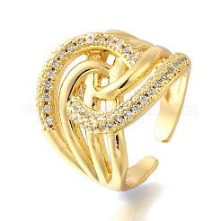 Латунные микропаве кубические цирконии регулируемые открытые манжеты кольца для женщин&nbsp;RJEW-K292-07G