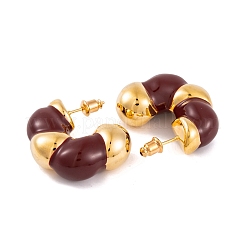 Женские серьги-гвоздики c-образной формы из латуни с эмалью&nbsp;EJEW-G391-19G-03