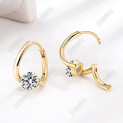 Латунные плоские круглые серьги-кольца с микропаве из прозрачных кубических цирконий&nbsp;FS-WG5850E-02