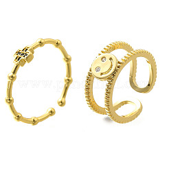 2 шт. 2 стиля латунных манжетных колец с микропаве из кубического циркония для женщин&nbsp;RJEW-S399-03G