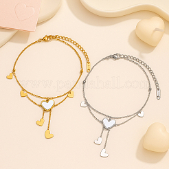 2 шт. браслеты на ногу из нержавеющей стали и ракушек в форме сердца двух цветов AJEW-GO0002-56